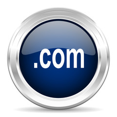 com cirle glossy dark blue web icon on white background