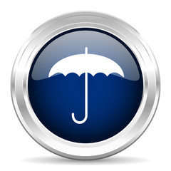 umbrella cirle glossy dark blue web icon on white background