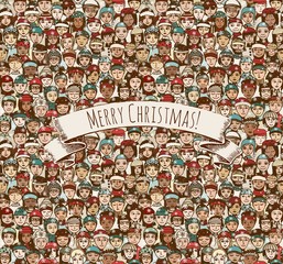 Merry Christmas! - Menschenmasse mit M&uuml;tzen und Schals an Weihnachten