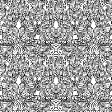 Endlosmuster / Hintergrund mit Eulen / gut geeignet f&uuml;r ein Ausmalbuch f&uuml;r Erwachsene