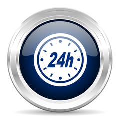 24h cirle glossy dark blue web icon on white background