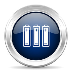 battery cirle glossy dark blue web icon on white background