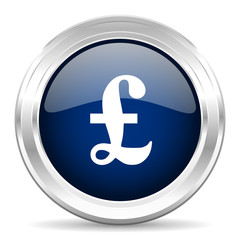 pound cirle glossy dark blue web icon on white background