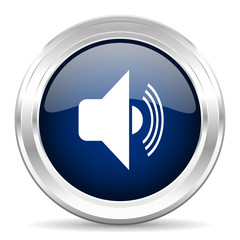 volume cirle glossy dark blue web icon on white background