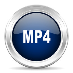mp4 cirle glossy dark blue web icon on white background