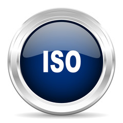 iso cirle glossy dark blue web icon on white background