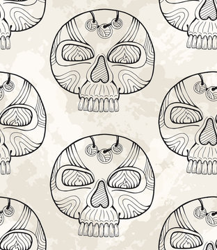 Graphic Mexico pattern with skull, vector ethnic background for mexican day of the dead, dia de los muertos calavera pattern