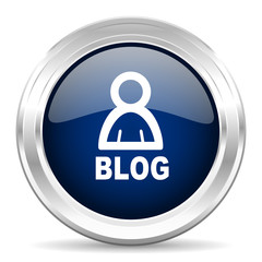 blog cirle glossy dark blue web icon on white background