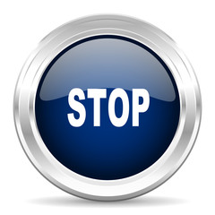 stop cirle glossy dark blue web icon on white background