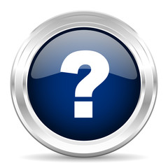 question mark cirle glossy dark blue web icon on white background