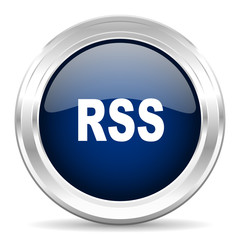 rss cirle glossy dark blue web icon on white background