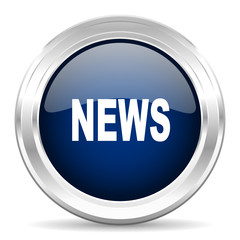 news cirle glossy dark blue web icon on white background