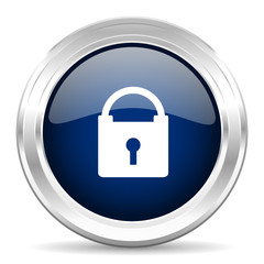 padlock cirle glossy dark blue web icon on white background