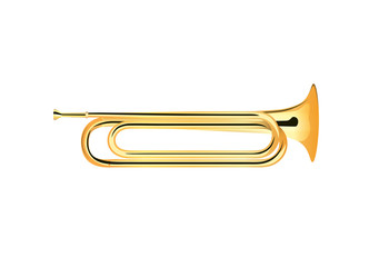 Bugle - Brass Musical Instrument, Vector Illustration isolated on white