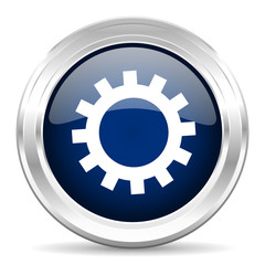 gear cirle glossy dark blue web icon on white background