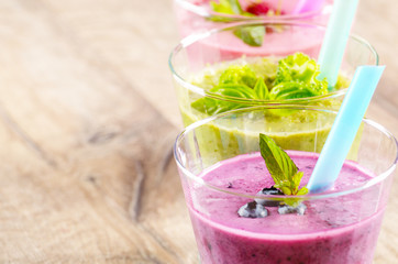Blueberry shake on white table