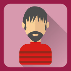 Flat avatar.  A bearded man in a red striped sweater