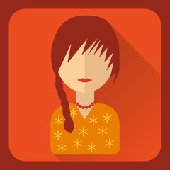 Flat avatar. Pigtailed girl in orange blouse