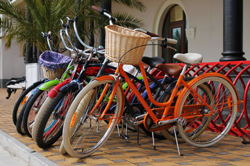 Fototapeta na wymiar Bicycles for hire