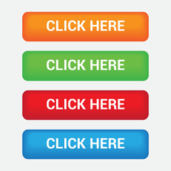 Click Here Buttons. 4 icons set. Vector