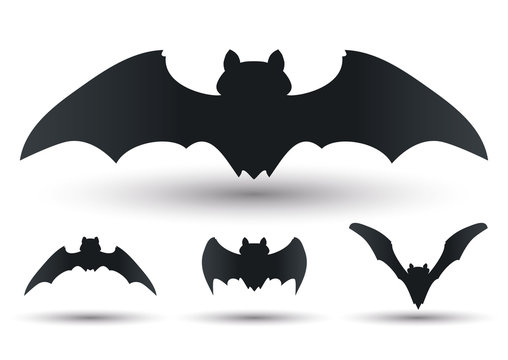 Flying Bats Silhouetes Set, Vector Illustration