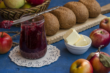 Apple berry jam with scones  
