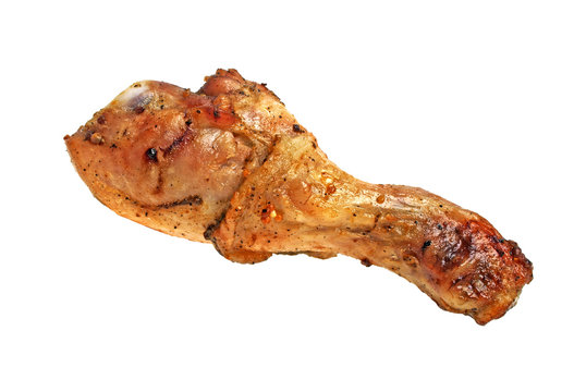 Grilled chicken leg on white background