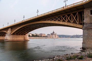 Margaret bridge at dusk in Budapest