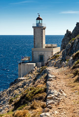 Fototapeta na wymiar The historic lighthouse at Cape Maleas in Peloponnese, Greece