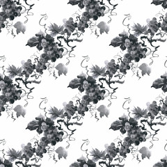 Watercolor garden rowan plant seamless pattern 