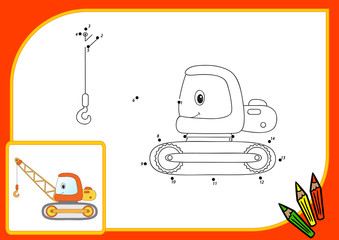 Funny cartoon crane. Connect dots and get image. Educational gam