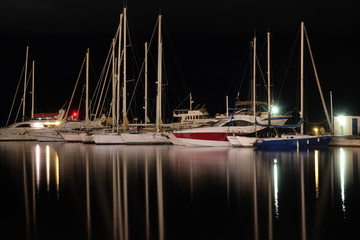 Night landscape with the image of harborn in Bar, Montenegro