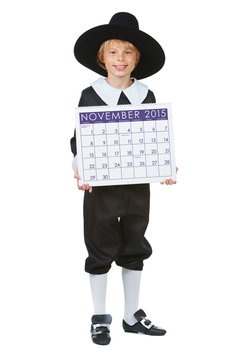 Thanksgiving: Pilgrim Boy With 2015 Calendar