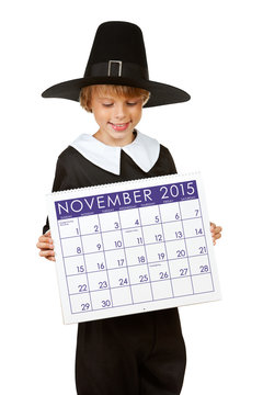 Thanksgiving: Pilgrim Holding Calendar for 2015