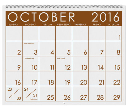 2016 Calendar: Month Of October With Halloween