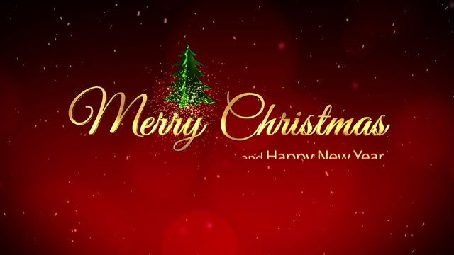 Merry Christmas and New Year red sparkling background tree