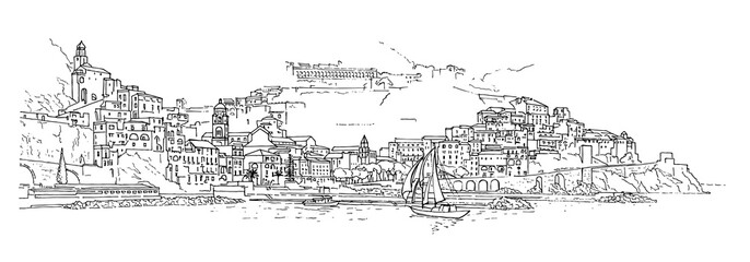 Italy. The Italian city is drawn by hand.