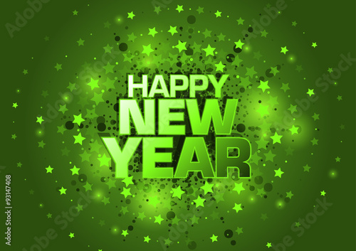 &quot;Happy New Year - Green Abstract Greeting Card with Glowing Stars