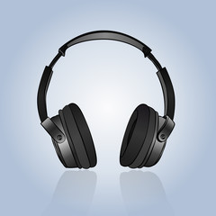 vector realistic black headphones against grey background