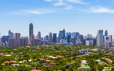 Aerial view on Makati city - Modern financial and business district of Metro Manila, Philippines. - obrazy, fototapety, plakaty