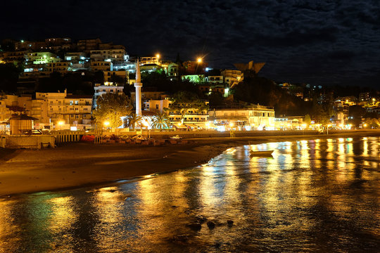 Ulcin; Montenegro, September, 27, 2015: Night landscape with the image of Ulcin; Montenegro