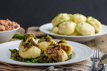 Potato dumplings stuffed with smoked