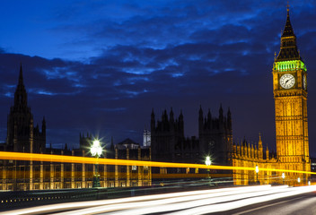 Fototapeta na wymiar Light Trails on Westminster Bridge in London