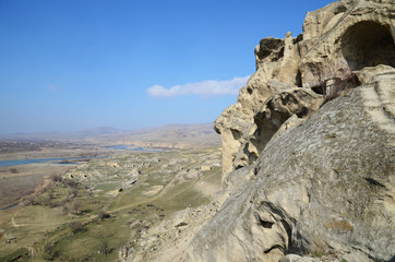 Top view on the ruins of old city Uplistsikhe near Aragvi river