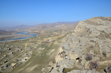 Top view on the ruins of old city Uplistsikhe near Aragvi river