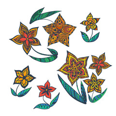 Ornamental hand drawn vintage vector flowers.