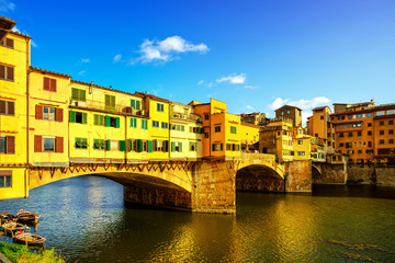 Fototapeta na wymiar Ponte Vecchio landmark on sunset, old bridge, Arno river in Flor