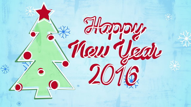2016 new year card child's drawing style animation. Last 5 seconds are loopable. 4k (4096x2304)
