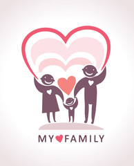 My family. Love of parents to the child. Vector sign.