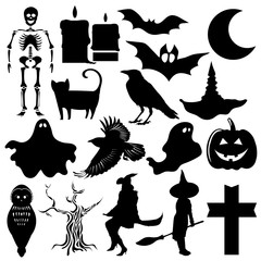 Collection of  halloween icons, isolated on white